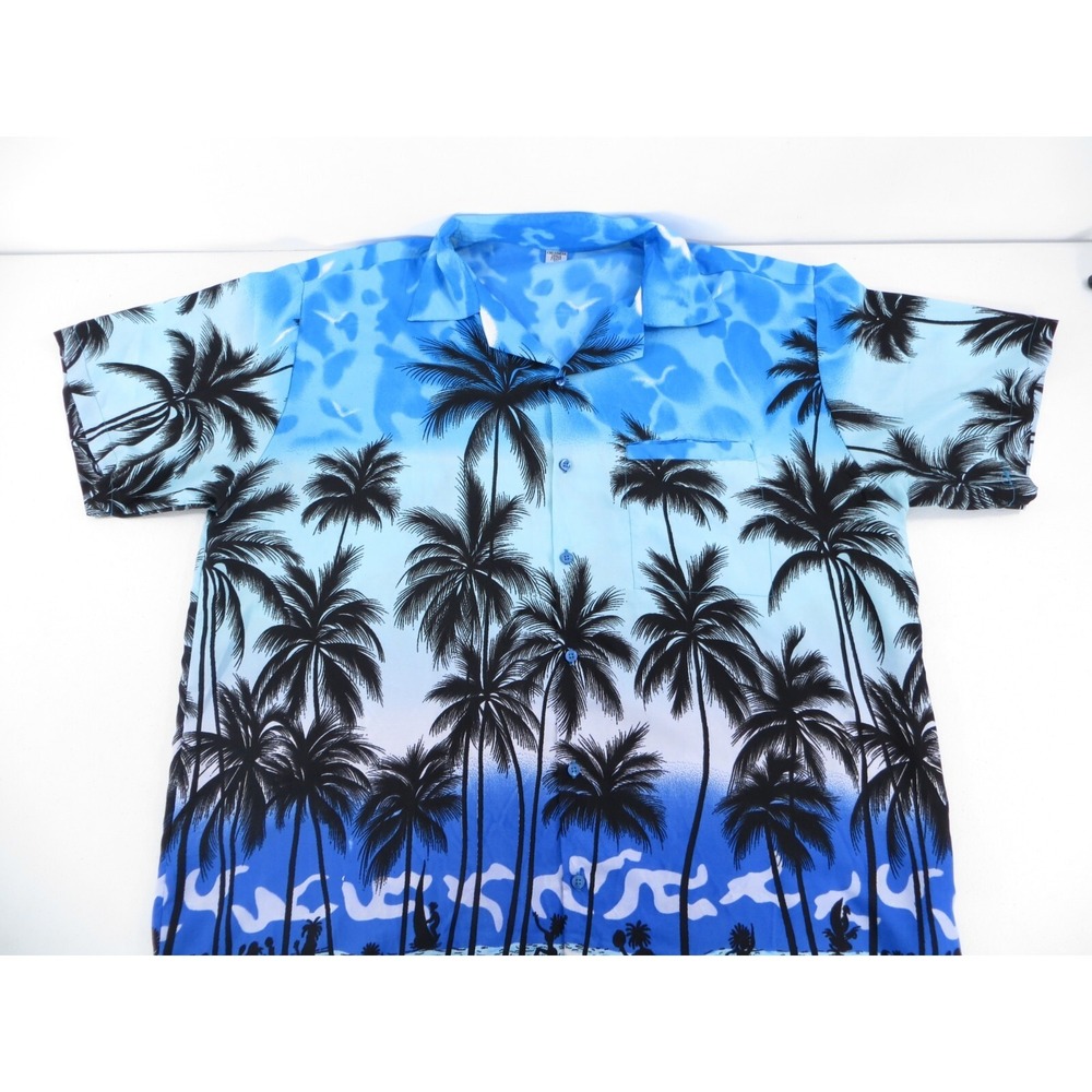 King Kameha Hawaiian Shirt Mens Blue Tropical Button Up Short Sleeve Size 3XL